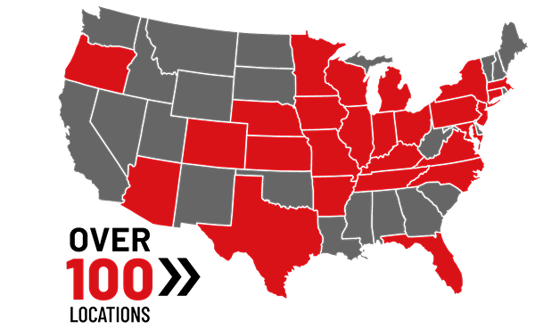 A map highlighting that Parkhurst has over 100 dealer location across the USA