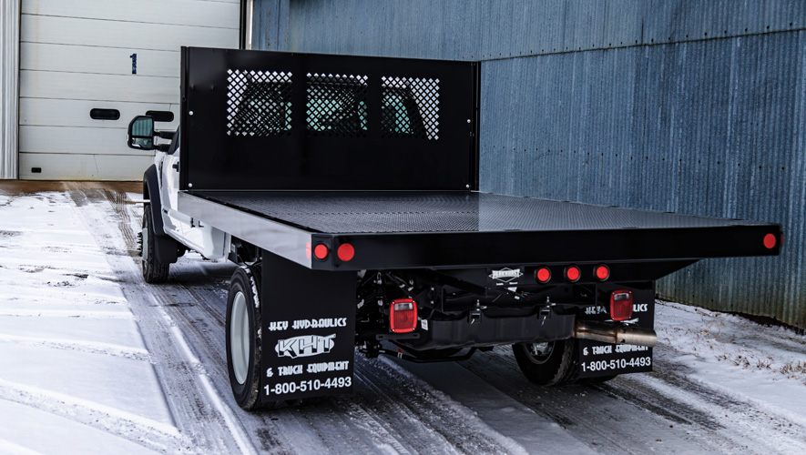 The Parkhurst Toughline Platform truck body in the snow