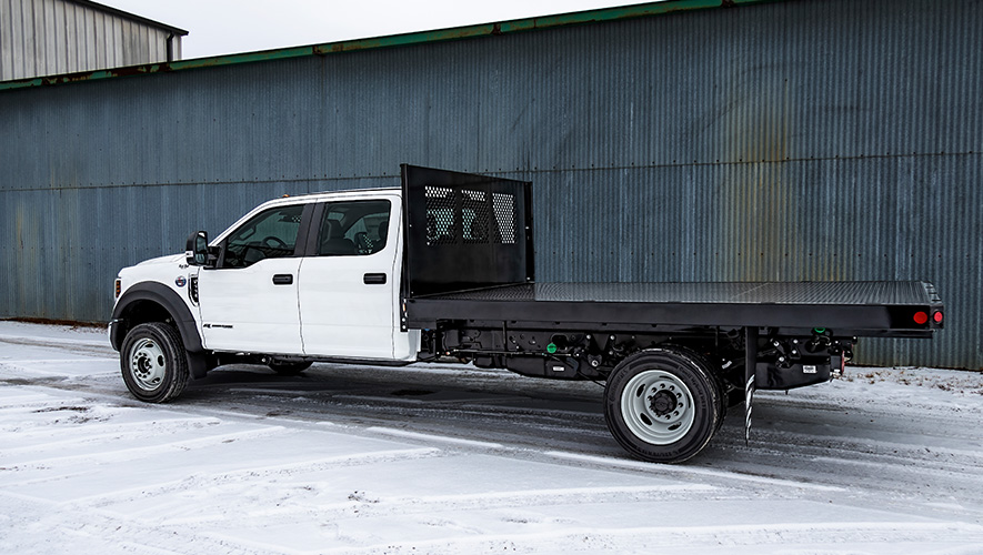 Parkhurst platform work truck body parked in the snow