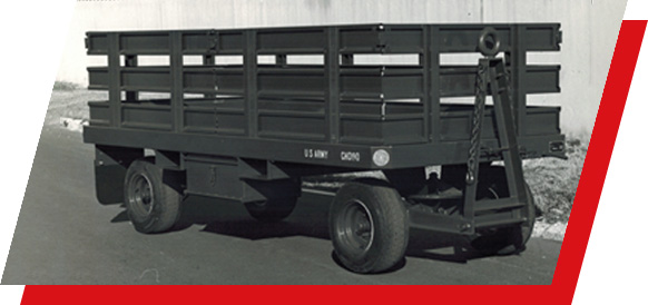 A black and white photo of a trailer