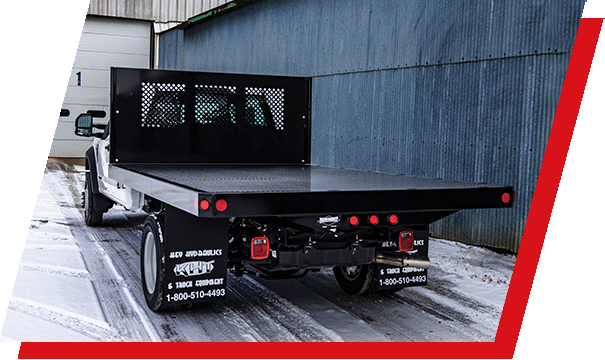 Parkhurst platform work truck body parked in the snow
