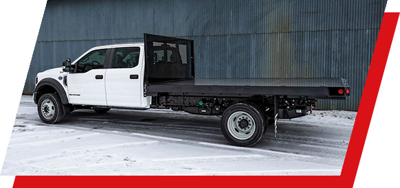 Parkhurst platform work truck body parked in the snow