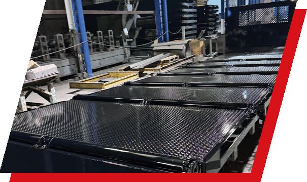 A Parkhurst Lumber body truck bed in the warehouse